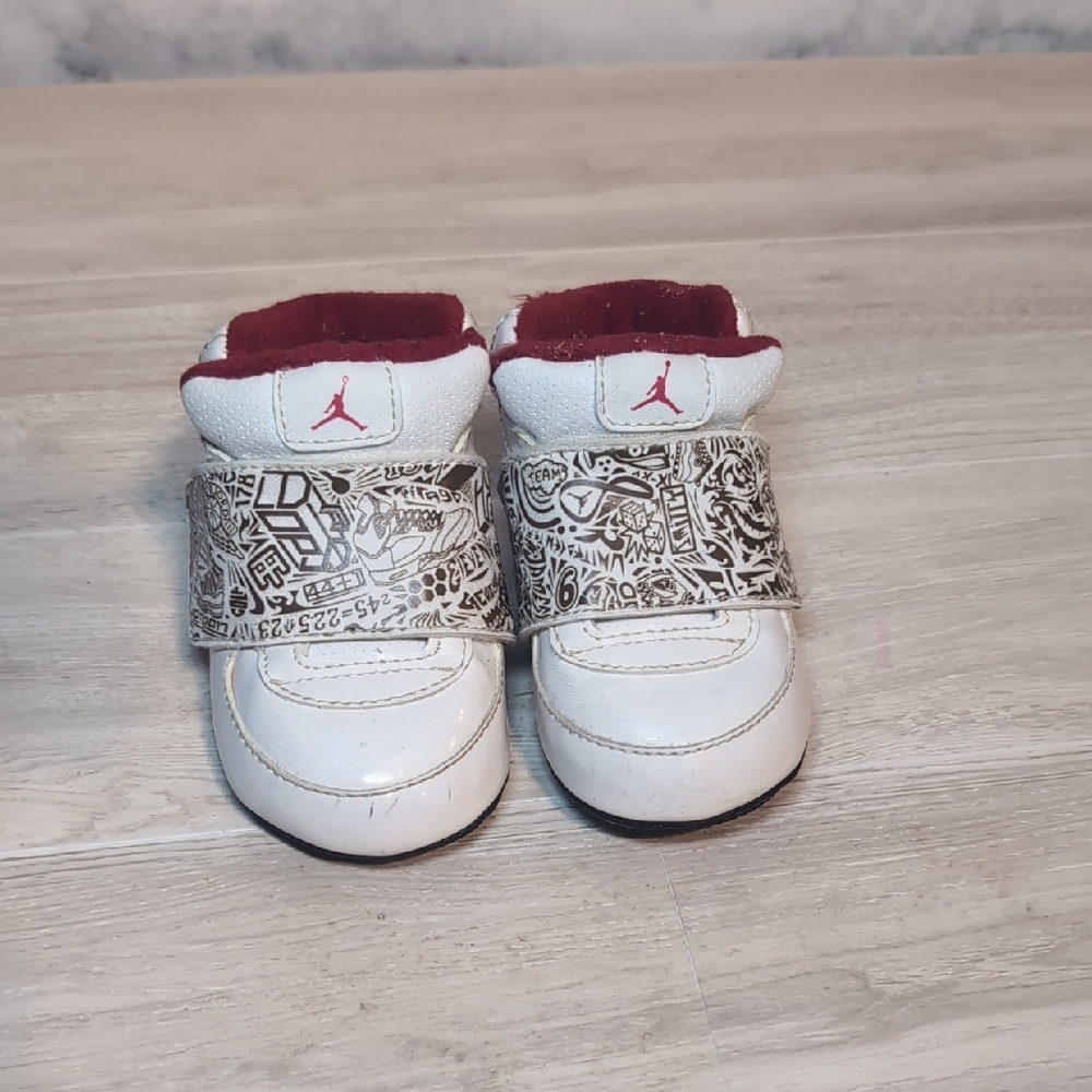 Nike Baby White and Red Jordan Strap Sneakers